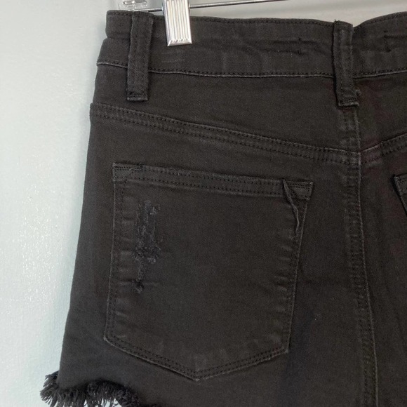 Kancan Black Distressed Destroyed Ripped Denim Raw Hem Jean Shorts Size 27 - Picture 11 of 16